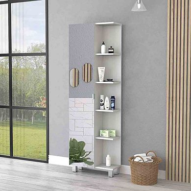Los Angeles Linen Cabinet, Mirror, Five Shelves