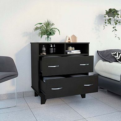 Portobelo Two Drawer Dresser, Two Shelves, Superior Top, Four Legs