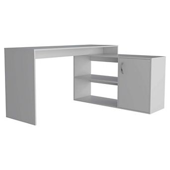 Dallas L-Shaped Home Office Desk, Two Shelves, Single Door Cabinet
