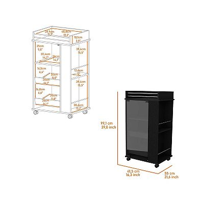 Lusk Bar Cart with 2-Bottle Holder Shelf, Glass Door and Casters