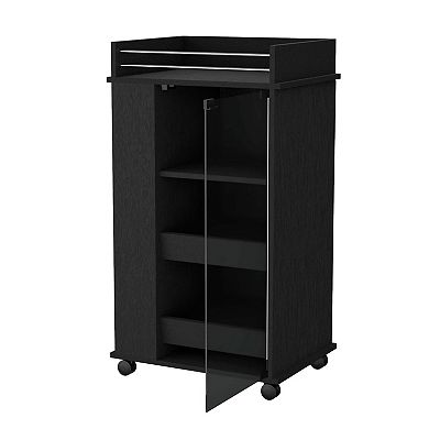 Lusk Bar Cart with 2-Bottle Holder Shelf, Glass Door and Casters