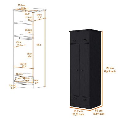 Linch Armoire with Hinged Drawer, Double Door Cabinet and 1-Drawer