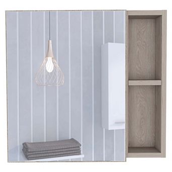 Minsk Medicine Cabinet, Mirror, Two External Shelves, Single Door Cabinet, Three Interior Shelves