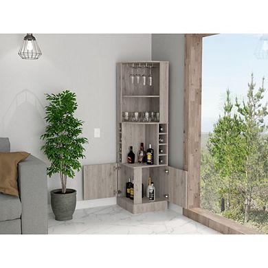 Seattle Bar Cabinet, Eight Bottle Cubbies, Two Large Open Shelves