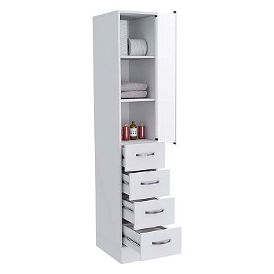 Preston Linen Cabinet, Three Shelves, Four Drawers