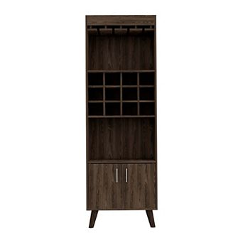Edessa Bar Cabinet, Twelve Built-in Wine Rack, Two Shelves, Double Door Cabinet