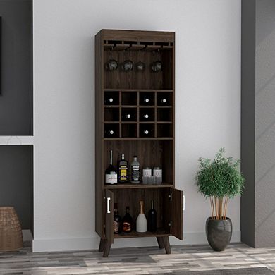 Edessa Bar Cabinet, Twelve Built-in Wine Rack, Two Shelves, Double Door Cabinet