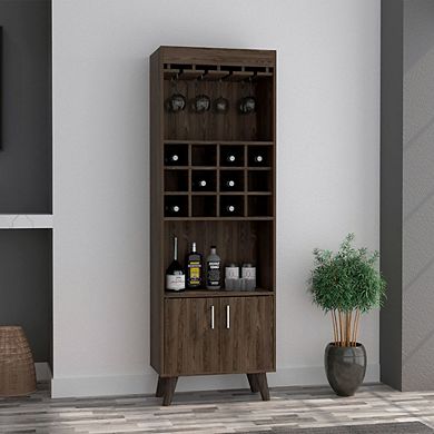 Edessa Bar Cabinet, Twelve Built-in Wine Rack, Two Shelves, Double Door Cabinet