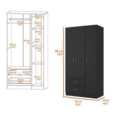 Eureka Three Door Armoire, Two Drawers, Rod