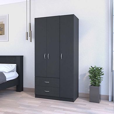 Eureka Three Door Armoire, Two Drawers, Rod