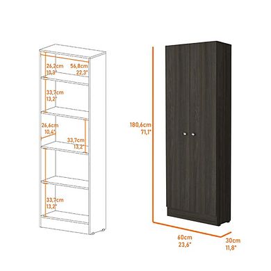 Virginia Double Door Storage Cabinet, Five Shelves