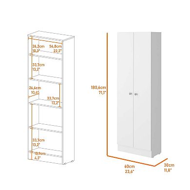 Virginia Double Door Storage Cabinet, Five Shelves