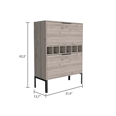 Rowan Bar Cabinet, Six Built-in Wine Rack, Double Door Cabinet