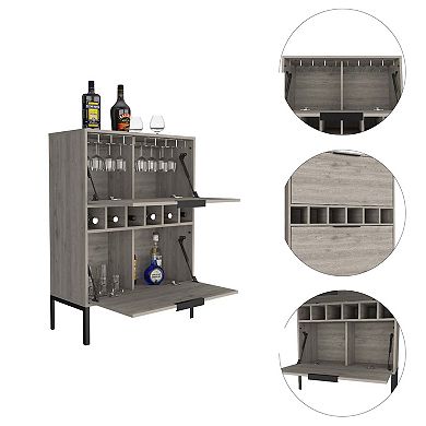 Rowan Bar Cabinet, Six Built-in Wine Rack, Double Door Cabinet