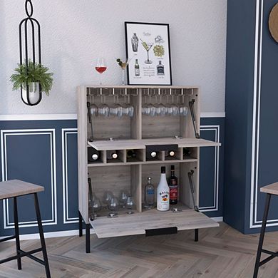 Rowan Bar Cabinet, Six Built-in Wine Rack, Double Door Cabinet
