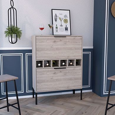 Rowan Bar Cabinet, Six Built-in Wine Rack, Double Door Cabinet