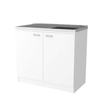 Oklahoma Utility Sink, Double Door Cabinet, Stainless Steel Countertop