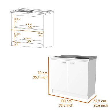 Oklahoma Utility Sink, Double Door Cabinet, Stainless Steel Countertop
