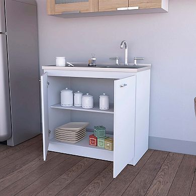 Oklahoma Utility Sink, Double Door Cabinet, Stainless Steel Countertop