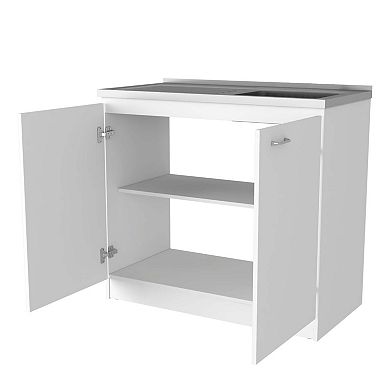 Oklahoma Utility Sink, Double Door Cabinet, Stainless Steel Countertop