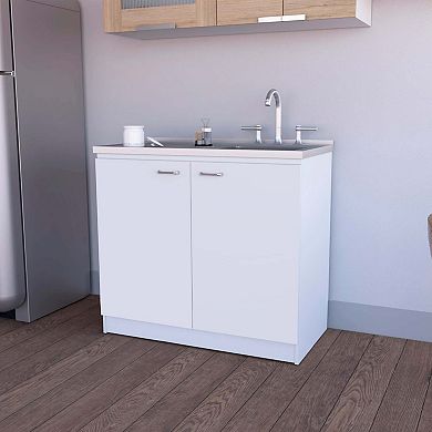 Oklahoma Utility Sink, Double Door Cabinet, Stainless Steel Countertop