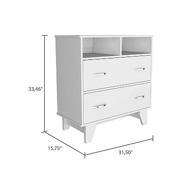 Portobelo Two Drawer Dresser, Two Shelves, Superior Top, Four Legs