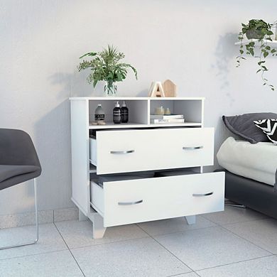 Portobelo Two Drawer Dresser, Two Shelves, Superior Top, Four Legs