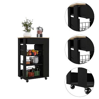 Shelton Kitchen Cart, Two Open Shelves, One Drawer, Four Caster