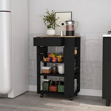 Shelton Kitchen Cart, Two Open Shelves, One Drawer, Four Caster
