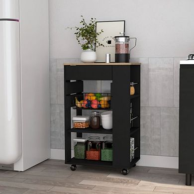 Shelton Kitchen Cart, Two Open Shelves, One Drawer, Four Caster