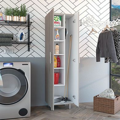 Norway Broom Closet Pantry, Five Shelves, Double Door Cabinet, Four Legs