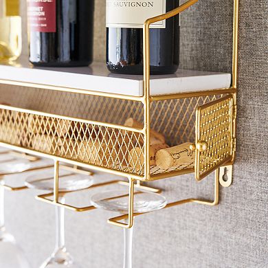 Gold Wall Mounted Wine Rack & Cork Storage