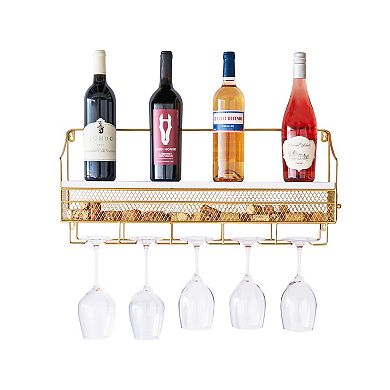 Gold Wall Mounted Wine Rack & Cork Storage