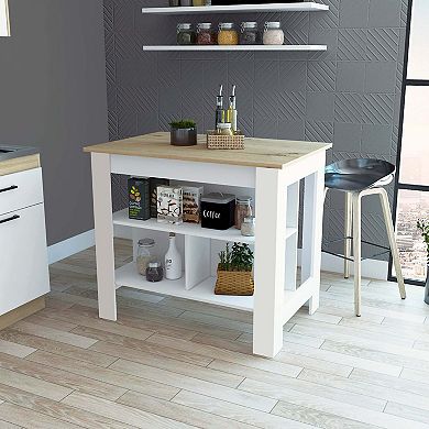 Brooklyn Kitchen Island, Three Concealed Shelves