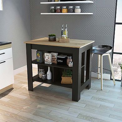 Brooklyn  Kitchen Island, Three Concealed Shelves