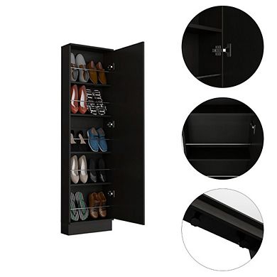 Ruan XL Shoe Rack, Mirror, Five Interior Shelves, Single Door Cabinet