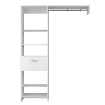 Hybrid Closet System, Five Open Shelves, One Drawer, Metal Rod