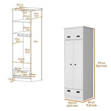 Linch Armoire with Hinged Drawer, Double Door Cabinet and 1-Drawer