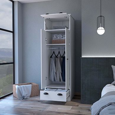Linch Armoire with Hinged Drawer, Double Door Cabinet and 1-Drawer