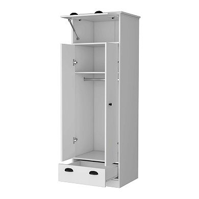 Linch Armoire with Hinged Drawer, Double Door Cabinet and 1-Drawer