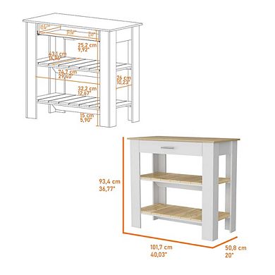 Brooklyn 40 Kitchen Island, Two Shelves, One Drawer