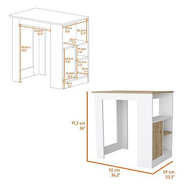 Culver Kitchen Island with Storage Shelves and Single Door Cabinet