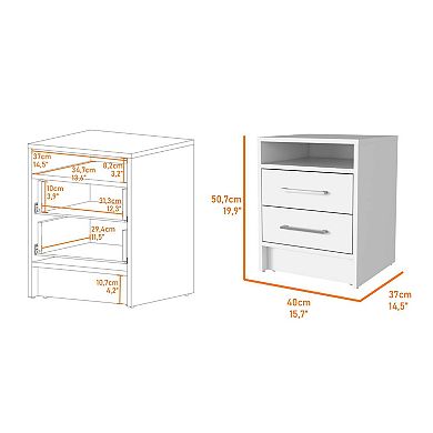 Philadelphia Nightstand, Two Drawers, Concealed Shelf