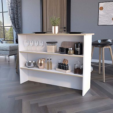 Crete Kitchen Island, Kitchen Bar with 3-Tier Shelves