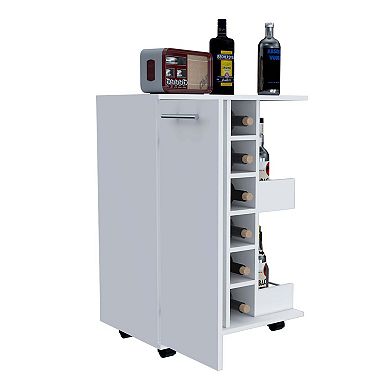 Tennessee Bar Cart, One Cabinet With Division, Six Cubbies For Liquor, Two Shelves