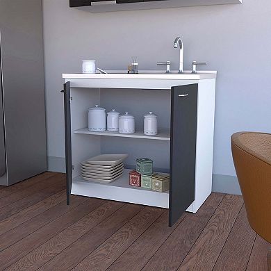 Oklahoma Utility Sink, Double Door Cabinet, Stainless Steel Countertop