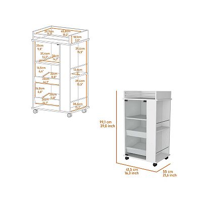 Lusk Bar Cart with 2-Bottle Holder Shelf, Glass Door and Casters