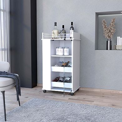 Lusk Bar Cart with 2-Bottle Holder Shelf, Glass Door and Casters