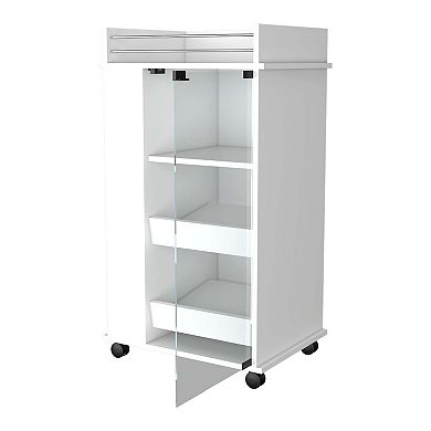 Lusk Bar Cart with 2-Bottle Holder Shelf, Glass Door and Casters