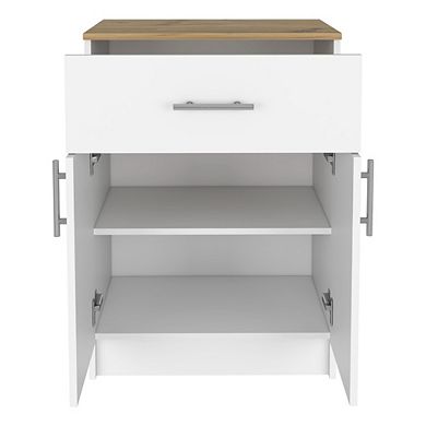 DEPOT E-SHOP Barbados Pantry Cabinet, One Drawer, Two Interior Shelves, White / Light Oak